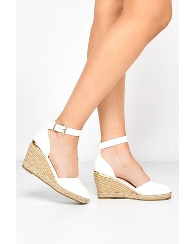 Miss Diva Adara Round Toe Espadrille Wedges With Anklestrap & Gold Buckle - White