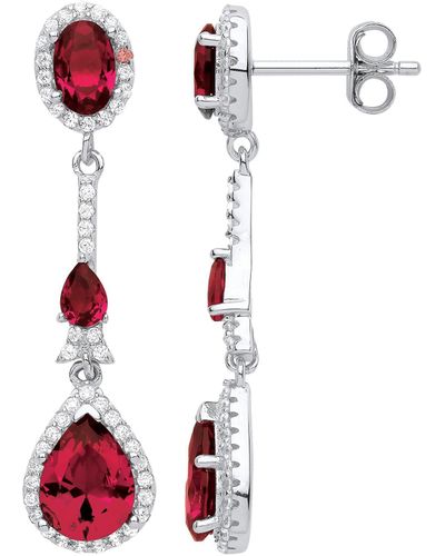 Jewelco London Silver Royal Drop Earrings - Eag1015ru - Red