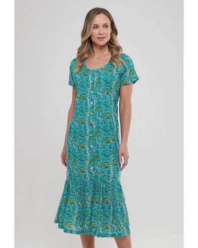 Adini Lotus Print Macey Dress - Blue