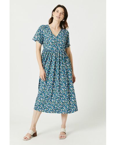 MAINE Ditsy Button Front Midi Dress - Blue