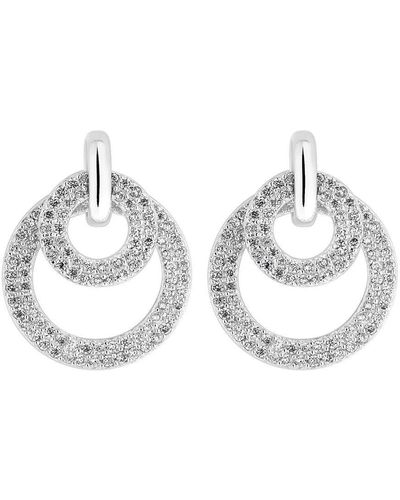 Simply Silver Sterling Silver 925 Cubic Zirconia Double Ring Drop Earrings - Metallic