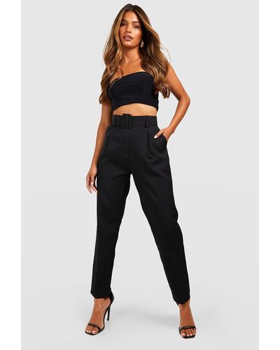 Boohoo Self Fabric Belted Slim Fit Trousers - Blue