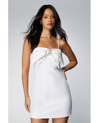 Nasty Gal Premium Embellished Diamante Bow Mini Dress - White