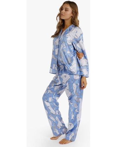Playful Promises Logan Spector Recycled Blue Statues Satin Trousers