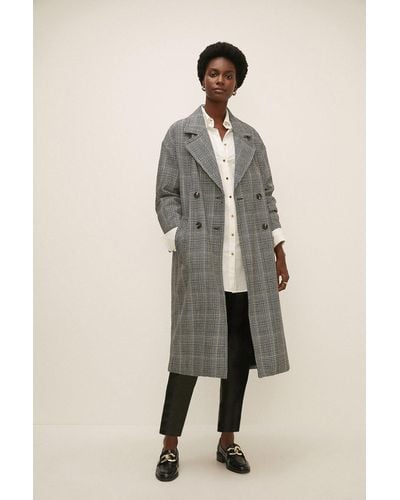 Oasis Check Oversized Ovoid Coat - Natural