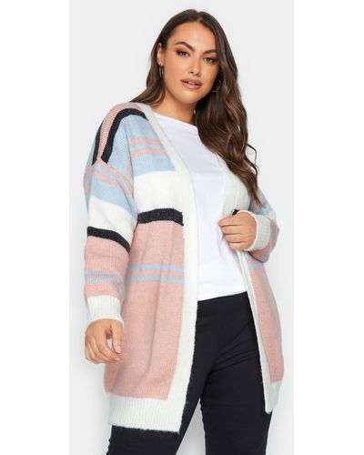 Yours Colour Block Striped Cardigan - White