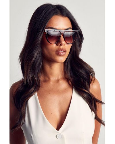 MissPap Oversized Flat Top Metal Arm Sunglasses - Blue