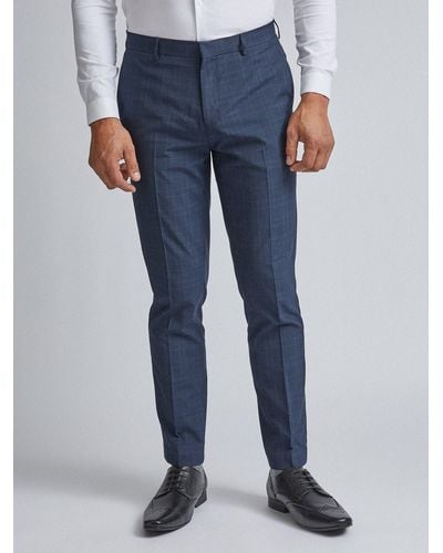 Burton Blue Slim Fit Fine Check Trousers