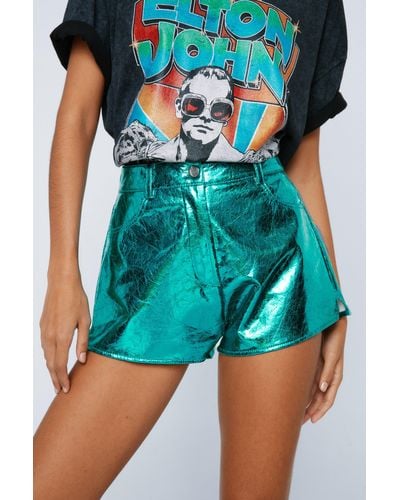 Nasty Gal Crackle Faux Leather Shorts - Blue