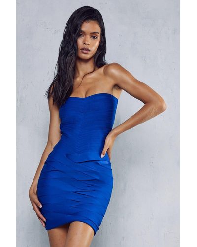 MissPap Premium Bandage Weave Bandeau Mini Dress - Blue