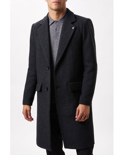 Burton Twill Wool Blend Overcoat - Black