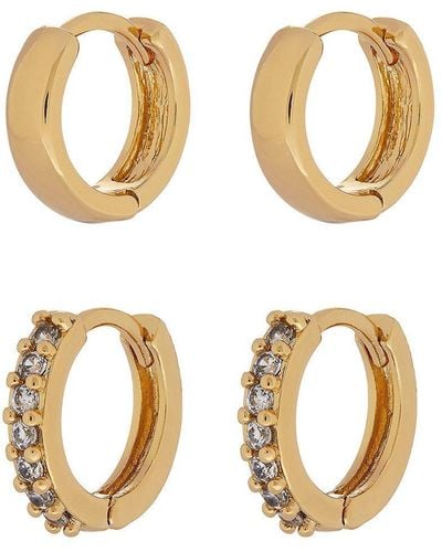 Accessorize Gold-plated Plain And Sparkle Hoop Set - Metallic