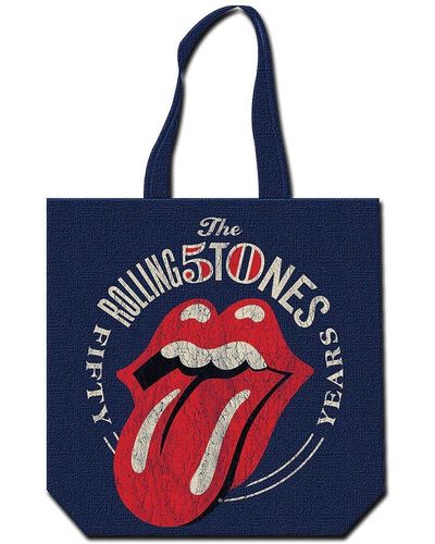 The Rolling Stones 50th Anniversary Back Print Cotton Tote Bag - Blue