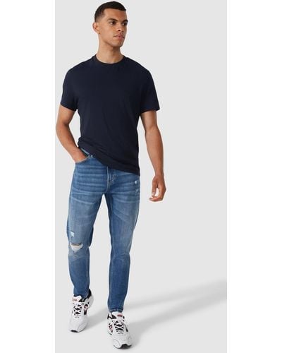 Red Herring Slim Tapered With Rips Dark Wash - Blue