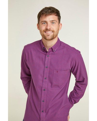 Double Two Wine Check Long Sleeve Casual Shirt - Purple