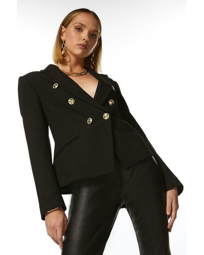 Karen Millen Petite Tailored Button Military Blazer - Black