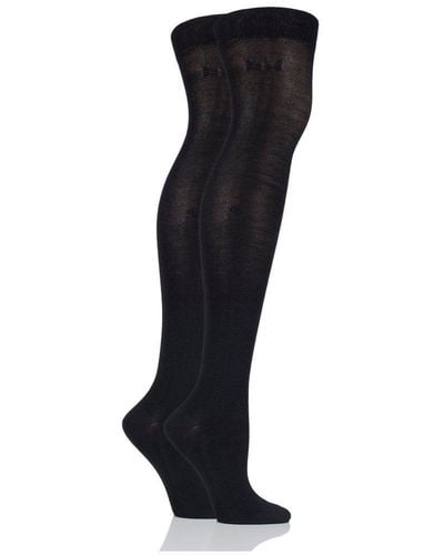 Elle 2 Pair Plain Bamboo Over The Knee Socks - Black