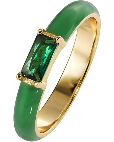 The Fine Collective Gold Plated Cubic Zirconia Green Enamel Stacker Ring