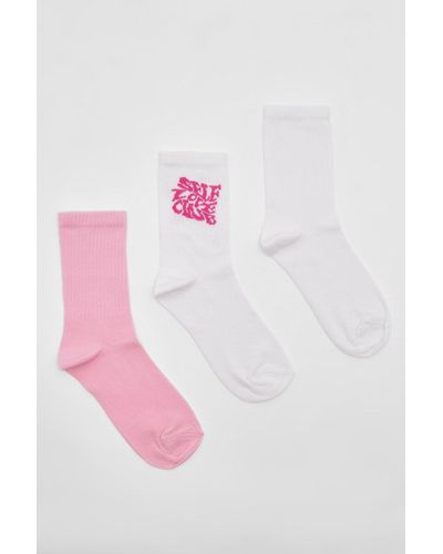 Boohoo Self Love Club 3 Pack Sports Socks - Pink