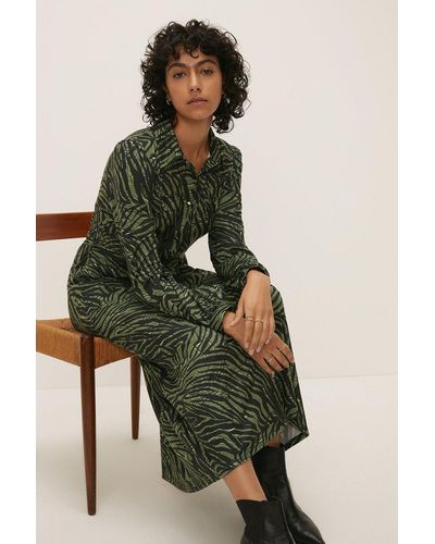 Oasis Animal Jersey Midi Shirt Dress - Green