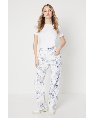 Oasis Blue Floral Printed Denim Straight Leg Jean - White