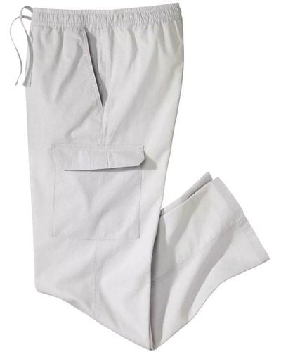 Atlas For Men Elasticated Waist Cargo Trousers - White