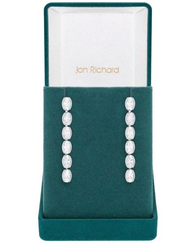Jon Richard Rhodium Plated And Cubic Zirconia Tennis Earrings - Gift Boxed - Green