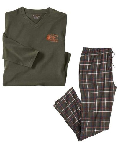 Atlas For Men Checked Jersey Long Pyjama Set - Green