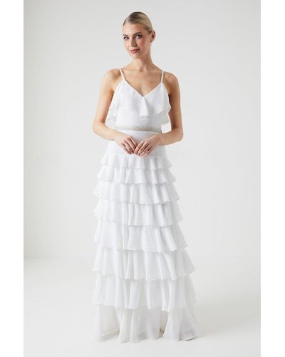 Coast Tiered Cami Chiffon Wedding Dress With Gem Belt - White