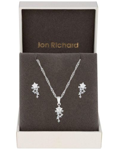 Jon Richard Rhodium Plated Cubic Zirconia Star Set - Gift Boxed - Black