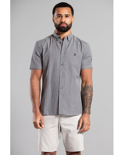 French Connection Cotton Short Sleeve Gingham Shirt - Grey