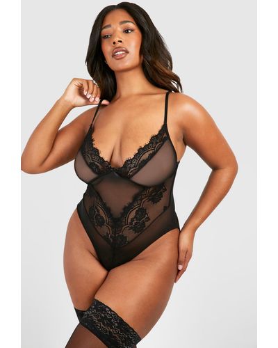 Boohoo Plus Lace Bodysuit - Black