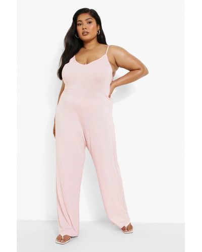 Boohoo Plus Strappy Jumpsuit - Pink