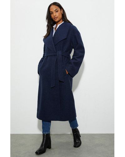 Dorothy Perkins Long Boucle Wrap Coat - Blue