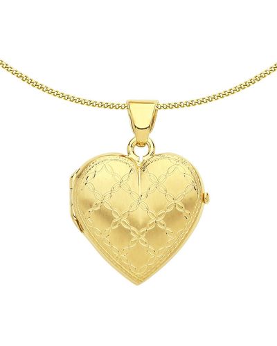 Jewelco London Gilded Silver Clover Pattern Love Heart Locket Necklace 18 Inch - Yellow