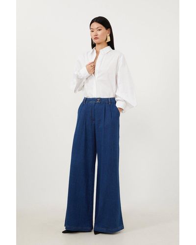 Karen Millen Denim Woven Wide Leg Trousers - Blue