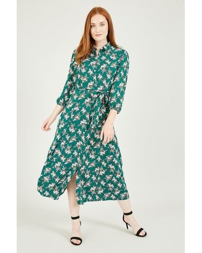 Mela Green Floral Midi 'novia' Shirt Dress