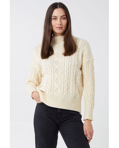 Blue Vanilla Cable Knit High Neck Jumper - White