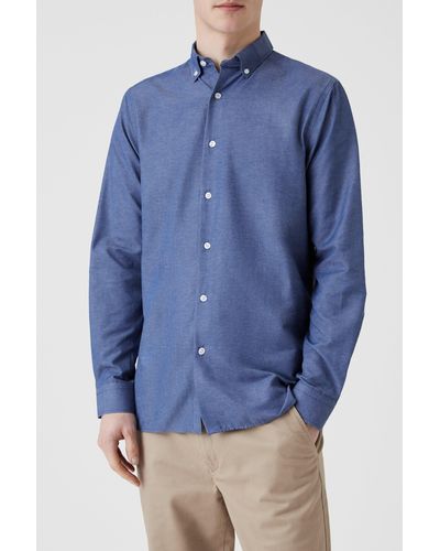 MAINE Long Sleeve Semi Plain Button Down Shirt - Blue