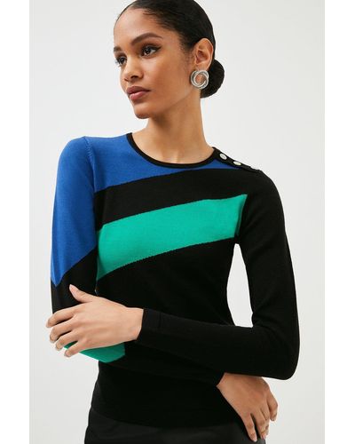Karen Millen Colourblock Rivet Shoulder Knitted Jumper - Green