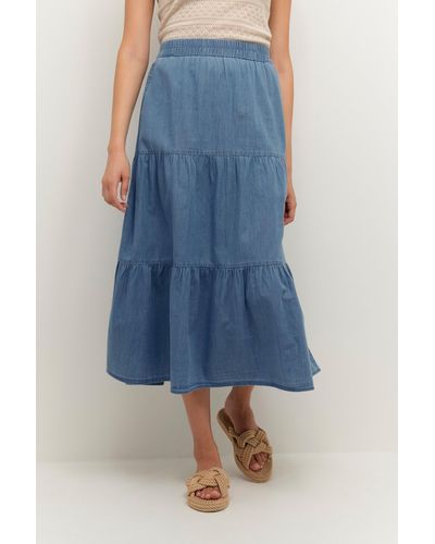 Cream Viola Gypsy Maxi Length Pockets Skirt - Blue