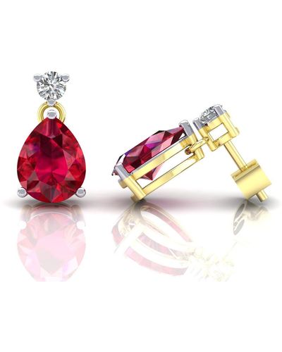 Jewelco London 9ct Gold Cz Pear Drop Earrings Stud Earrings - G9e8103ru - Pink