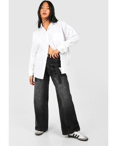 Boohoo Petite Cargo Pocket Straight Leg Jeans - White