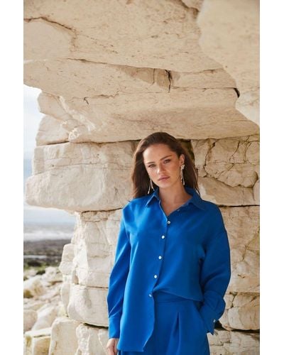 ANOTHER SUNDAY Oversized Long Sleeved Shirt In Cobalt Blue