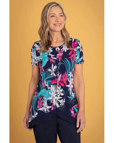 Anna Rose Garden Print Jersey Tunic With Necklace - Blue