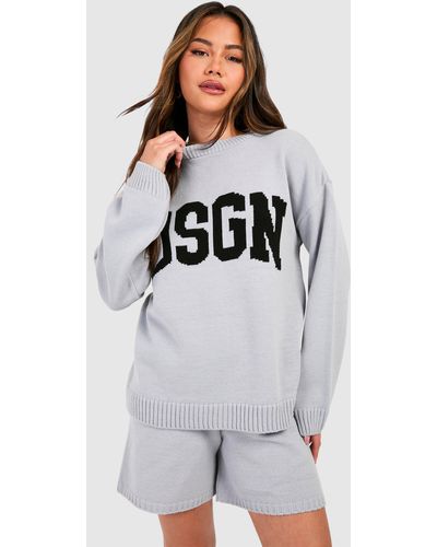 Boohoo Dsgn Crew Neck Jumper And Shorts Knitted Set - Grey