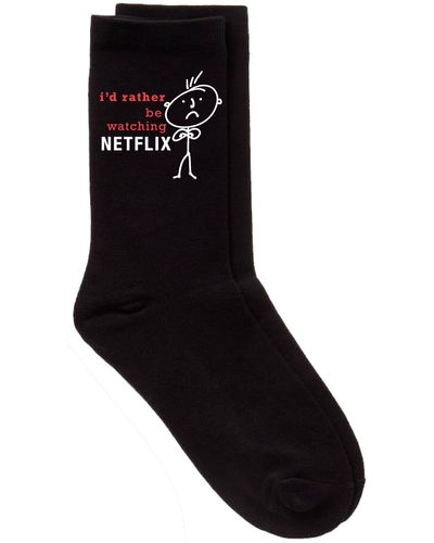 60 SECOND MAKEOVER Men's I'd Rather Be Watching Netflix Black Calf Socks