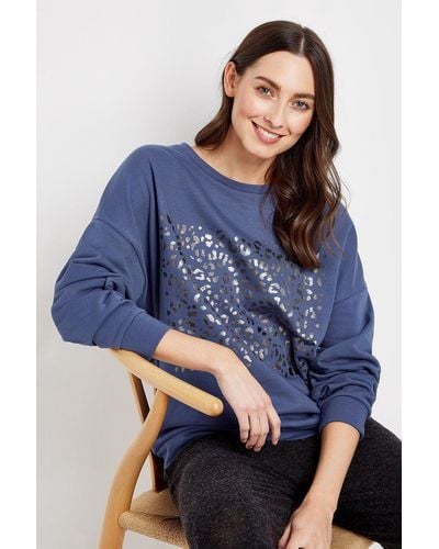 Wallis Blue Metallic Animal Print Sweatshirt