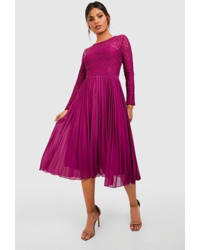 Boohoo Lace Pleated Midi Dress - Pink