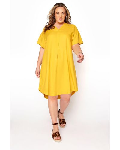 Yours Notch Neck Summer Throw On Dress - Yellow